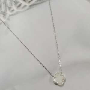 Sterling Silver Agate Clover Dainty Initials Necklace