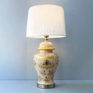 Glass Model 222X288m Printed Flower Beige Table Lamps (Pair)