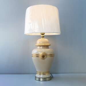 Glass Model 222X288m Printed Face Beige Table Lamps (Pair)