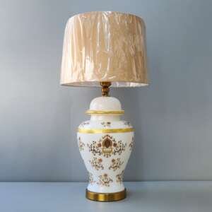 Glass Model 222X288m Printed Flower White Table Lamps (Pair)