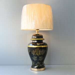 Glass Model 222X288m Printed Flower Black Table Lamps (Pair)