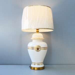 Glass Model 222X288m Printed Face White Table Lamps (Pair)