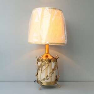 Metal and Glass Floral Milky Table Lamps (Pair)