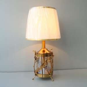Metal and Glass Floral Champeign Table Lamps (Pair)