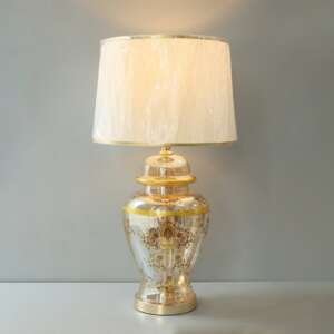Glass Model 222X288m Printed Flower Champagne Table Lamps (Pair)