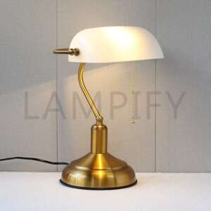 White Glass Banker Study Lamp (Each)